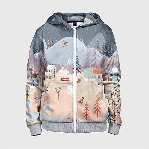 Детская толстовка на молнии Новогодние каникулы / 3D-Меланж – фото 1