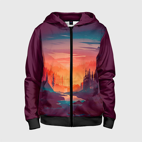 Детская толстовка на молнии Minimal forest sunset / 3D-Черный – фото 1