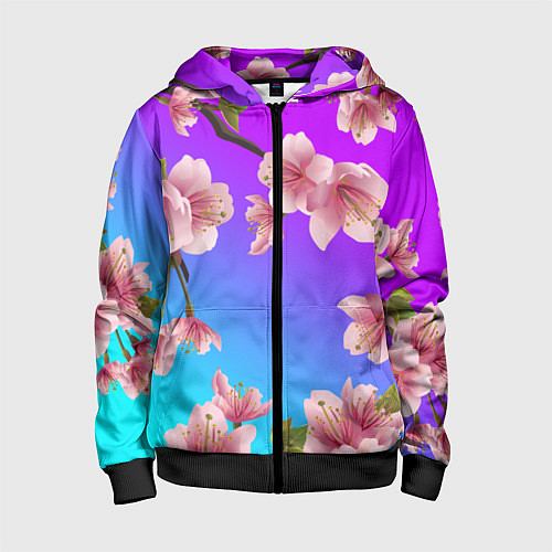 Детская толстовка на молнии САКУРА ВИШНЯ / 3D-Черный – фото 1