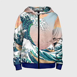 Толстовка на молнии детская Большая волна в канагаве, цвет: 3D-синий