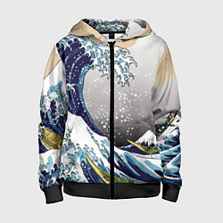 Толстовка на молнии детская The great wave off kanagawa, цвет: 3D-черный