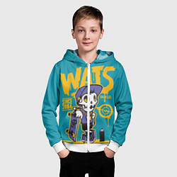 Толстовка на молнии детская Граффити Wats череп в кепке, цвет: 3D-белый — фото 2