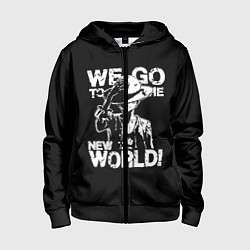 Толстовка на молнии детская WE GO TO THE NEW WORLD!, цвет: 3D-черный