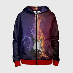 Толстовка на молнии детская Гитара огня, цвет: 3D-красный