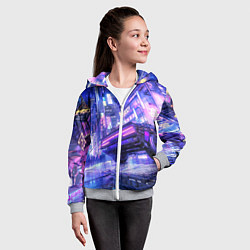 Толстовка на молнии детская Cyberpunk city, цвет: 3D-меланж — фото 2