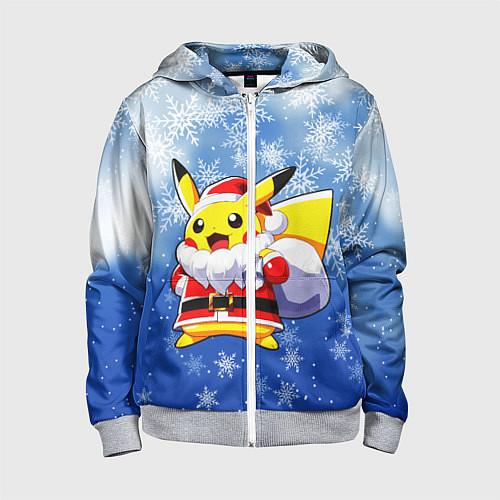 Детская толстовка на молнии НОВОГОДНИЙ ПИКАЧУ / 3D-Меланж – фото 1