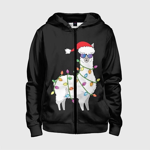 Детская толстовка на молнии Рождественская Лама / 3D-Черный – фото 1