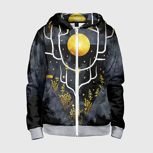 Детская толстовка на молнии Графит и золото: дерево жизни / 3D-Меланж – фото 1