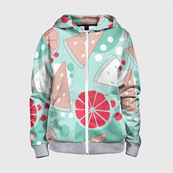 Толстовка на молнии детская Арбузно-цитрусовый узор, цвет: 3D-меланж