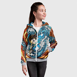 Толстовка на молнии детская Танджиро Камадо Клинок демонов, цвет: 3D-меланж — фото 2