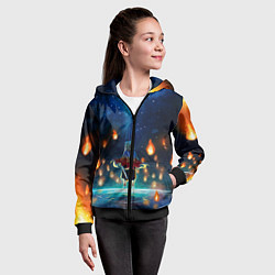 Толстовка на молнии детская Ренгоку Кёджуро Клинок демонов, цвет: 3D-черный — фото 2