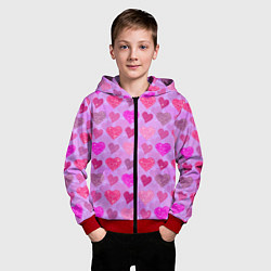 Толстовка на молнии детская Розовые сердечки, цвет: 3D-красный — фото 2
