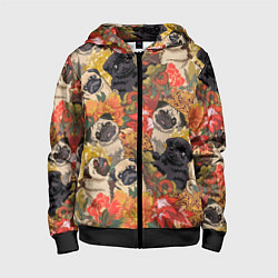 Детская толстовка на молнии Мопсики Цветочки