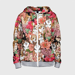 Детская толстовка на молнии Корги & Цветы