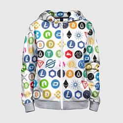 Толстовка на молнии детская BITCOIN PATTERN БИТКОИН Z, цвет: 3D-меланж