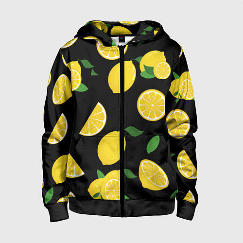 Детская толстовка на молнии Лимоны на чёрном / 3D-Черный – фото 1