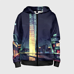 Толстовка на молнии детская Ночной Город, цвет: 3D-черный