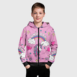 Толстовка на молнии детская Единорог Радужный, цвет: 3D-черный — фото 2