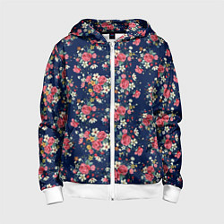 Толстовка на молнии детская Розы и Ромашки, цвет: 3D-белый