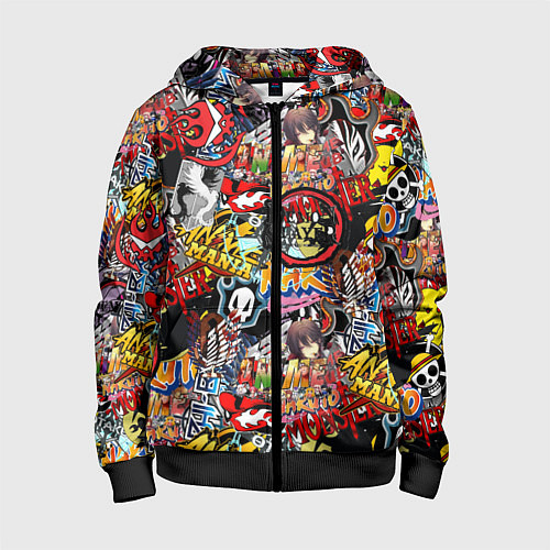 Детская толстовка на молнии Логотипы Аниме Мультиков / 3D-Черный – фото 1