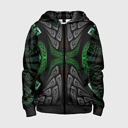 Толстовка на молнии детская Серо-Зеленые Узоры, цвет: 3D-черный