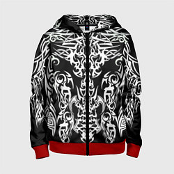Толстовка на молнии детская ТАТУ ЧЕРНО БЕЛОЕ УЗОР, цвет: 3D-красный