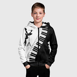 Толстовка на молнии детская Черно Белое пианино, цвет: 3D-черный — фото 2
