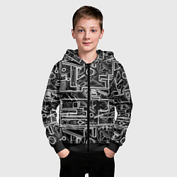 Толстовка на молнии детская Белые абстрактные линии, цвет: 3D-черный — фото 2