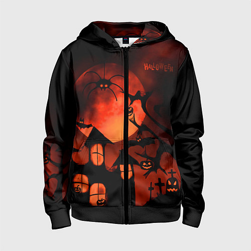 Детская толстовка на молнии Красная луна на Хэллоуин / 3D-Черный – фото 1