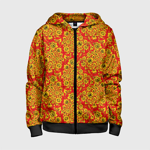 Детская толстовка на молнии Хохломские узоры / 3D-Черный – фото 1