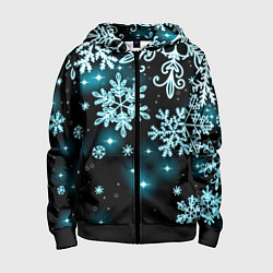 Толстовка на молнии детская Космические снежинки, цвет: 3D-черный