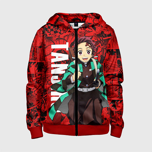 Детская толстовка на молнии Танджиро Камадо ,Клинок, рассекающий демонов / 3D-Красный – фото 1