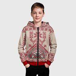 Толстовка на молнии детская Славянская вышивка Узоры Руси, цвет: 3D-красный — фото 2