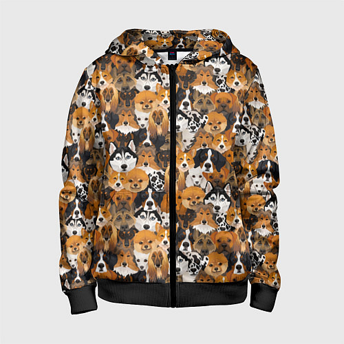 Детская толстовка на молнии Разные Собаки / 3D-Черный – фото 1