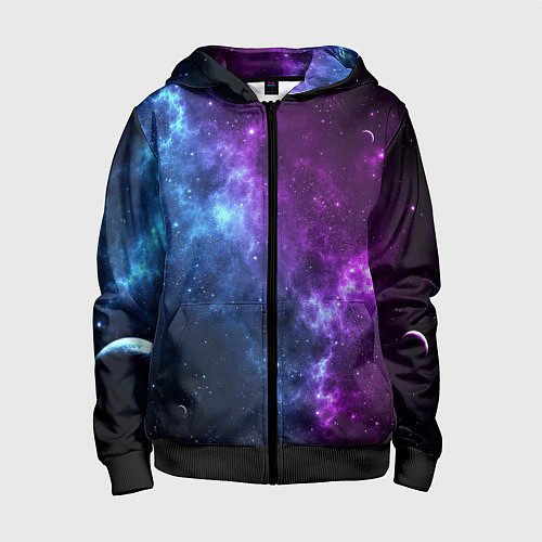 Детская толстовка на молнии NEON GALAXY НЕОНОВЫЙ КОСМОС / 3D-Черный – фото 1