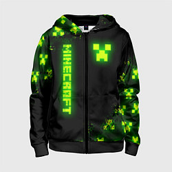 Толстовка на молнии детская MINECRAFT NEON LOGO CREEPER, цвет: 3D-черный