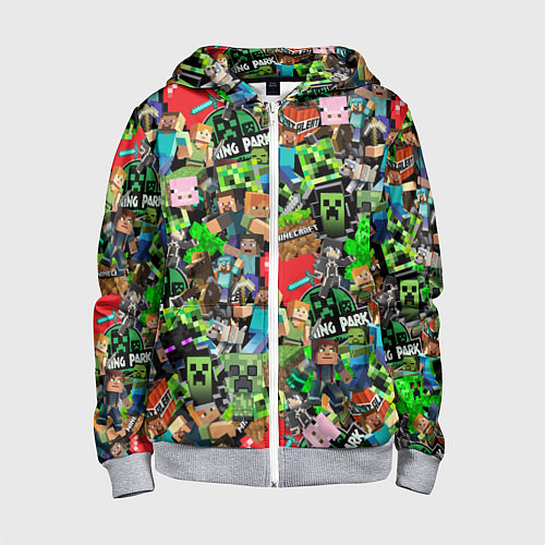 Детская толстовка на молнии МАЙНКРАФТ ВСЕ ГЕРОИ И ПРЕДМЕТЫ / 3D-Меланж – фото 1