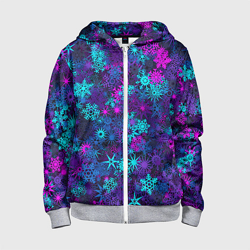 Детская толстовка на молнии Неоновые снежинки / 3D-Меланж – фото 1