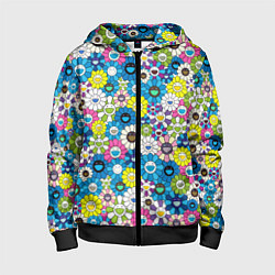 Толстовка на молнии детская Takashi Murakami Улыбающиеся цветы, цвет: 3D-черный