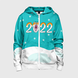 Толстовка на молнии детская Надпись 2022 Новый год, цвет: 3D-белый