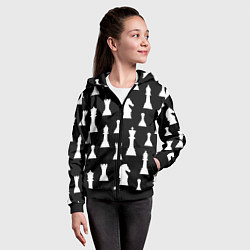 Толстовка на молнии детская Белые шахматные фигуры, цвет: 3D-черный — фото 2