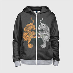 Толстовка на молнии детская Два тигра, цвет: 3D-меланж