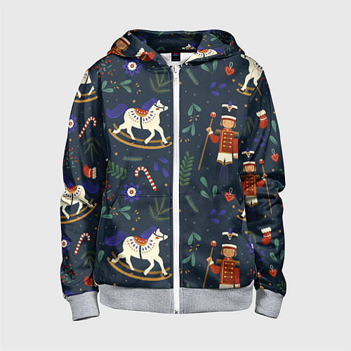 Детская толстовка на молнии Щелкунчик паттерн с лошадкой / 3D-Меланж – фото 1