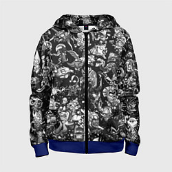 Толстовка на молнии детская DOTA 2 ВСЕ ПЕРСОНАЖИ ЧЁРНО БЕЛЫЙ, цвет: 3D-синий
