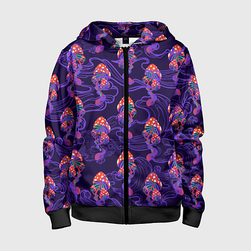 Детская толстовка на молнии Грибы психоделика / 3D-Черный – фото 1