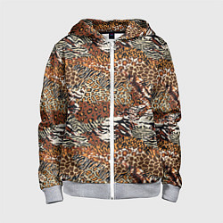 Толстовка на молнии детская Шкуры Диких Животных, цвет: 3D-меланж