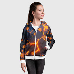 Толстовка на молнии детская НОВОГОДНИЕ ОГНЕННЫЕ 3D ПЛИТЫ FIRE NEON HEXAGON, цвет: 3D-белый — фото 2