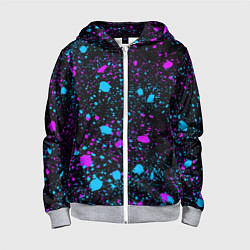 Толстовка на молнии детская Брызги неоновые ярких красок, цвет: 3D-меланж
