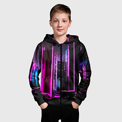 Толстовка на молнии детская Ночной город в киберпанке, цвет: 3D-черный — фото 2