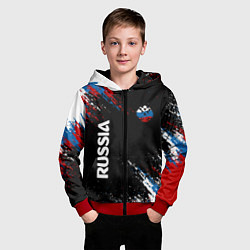 Толстовка на молнии детская Russia Штрихи в цвет Флага, цвет: 3D-красный — фото 2